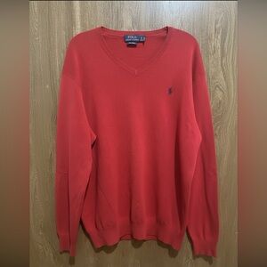 Polo Ralph Lauren Men’s Red Pima Cotton V‑Neck Sweater – Size LT (Large Tall)